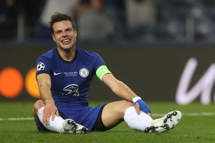 Cesar Azpilicueta looking happy after winning the Champions League