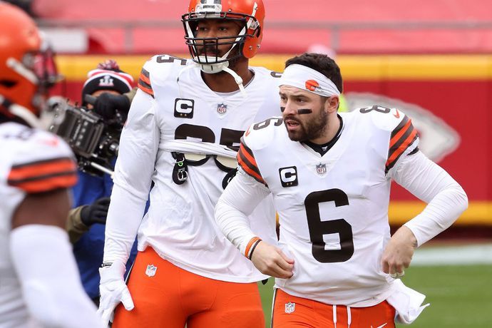 Baker Mayfield and Myles Garrett in action for Cleveland Browns