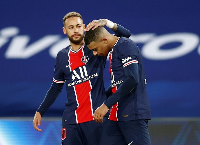 Neymar and Kylian Mbappe in action for PSG