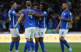 Birmingham City's players celebrate after opening the scoring against Sheffield United