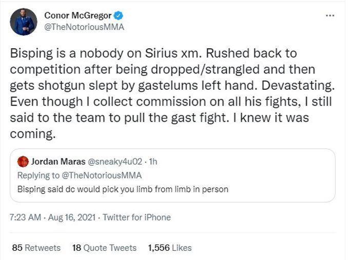 Conor McGregor sounds off on Michael Bisping
