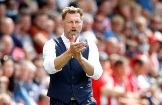 Southampton manager Ralph Hasenhuttl offers encouragement to his players