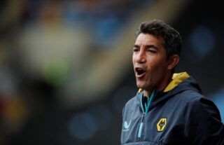 Wolves manager Bruno Lage on the touchline