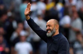 Tottenham boss Nuno Espirito Santo waving to the crowd