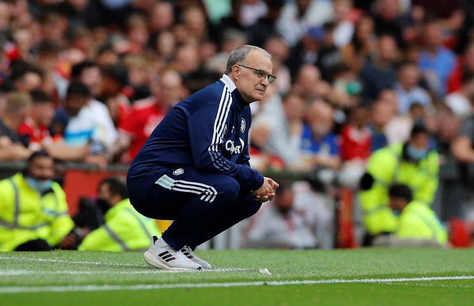Leeds manager Marcelo Bielsa watching on from the touchline