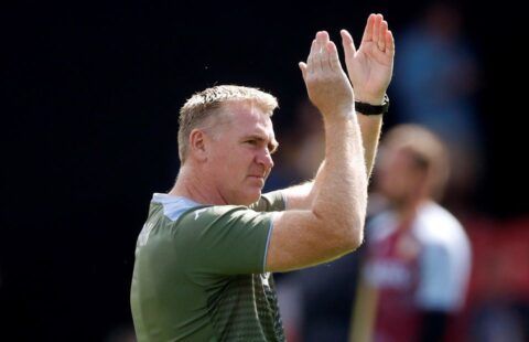 Aston Villa manager Dean Smith clapping the club's supporters
