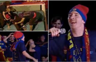 Lionel Messi during Barcelona title celebrations