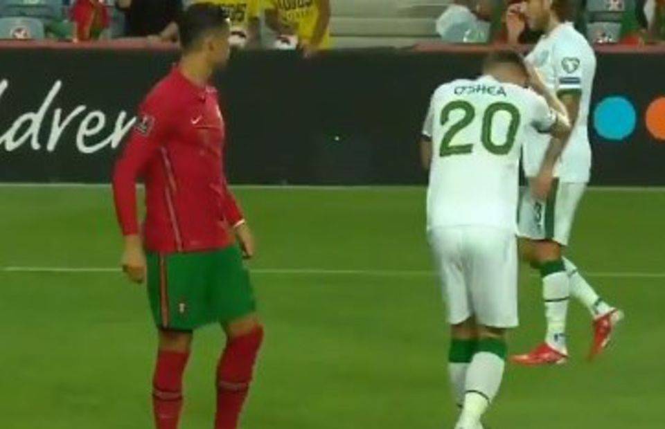 Cristiano Ronaldo gave Dara O'Shea a little dig before his penalty in Portugal vs Ireland