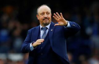 Everton manager Rafael Benitez waves at the club's supporters