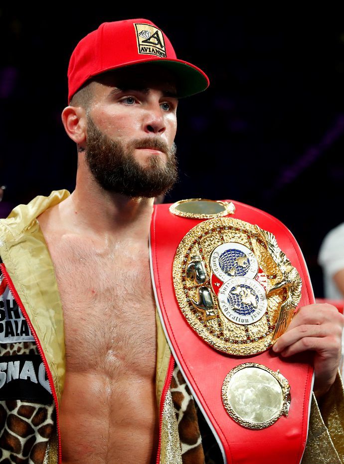 Caleb Plant poses with his IBF super-middleweight title