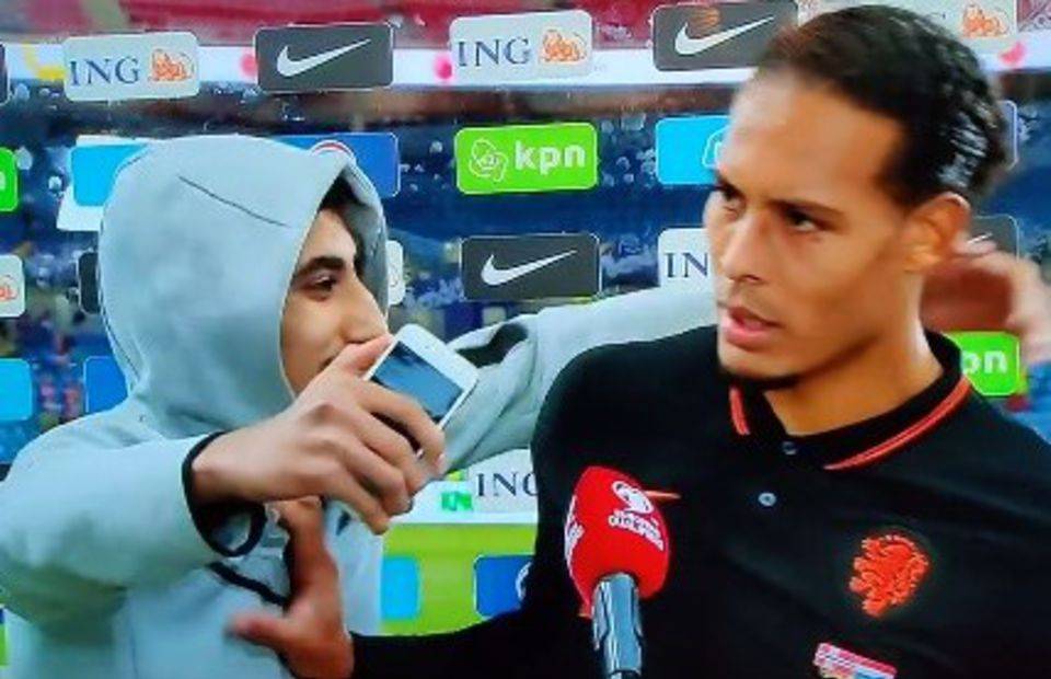 Virgil van Dijk was interrupted by a fan in his interview after Holland vs Norway