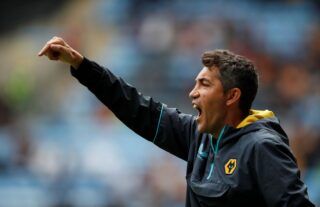 Wolves manager Bruno Lage looking animated