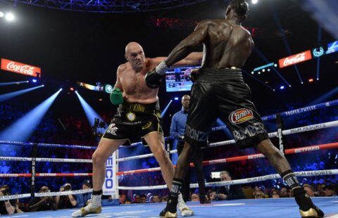 Tyson Fury in action against Deontay Wilder in America during their second fight