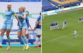 Defender Steph Houghton scored a stunning free-kick as Manchester City thrashed Everton 4-0