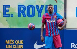 Emerson Royal is presented at the Camp Nou after signing for Barcelona from Real Betis