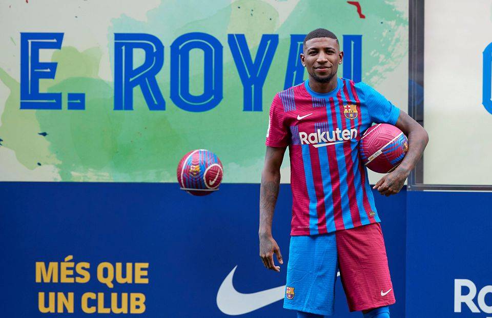 Emerson Royal is presented at the Camp Nou after signing for Barcelona from Real Betis