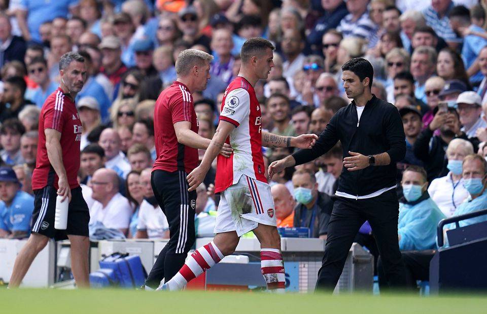 Granit Xhaka is sent off for Arsenal against Manchester City