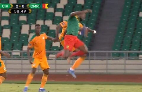 Eric Bailly gave away a penalty for a karate kick in Ivory Coast vs Cameroon