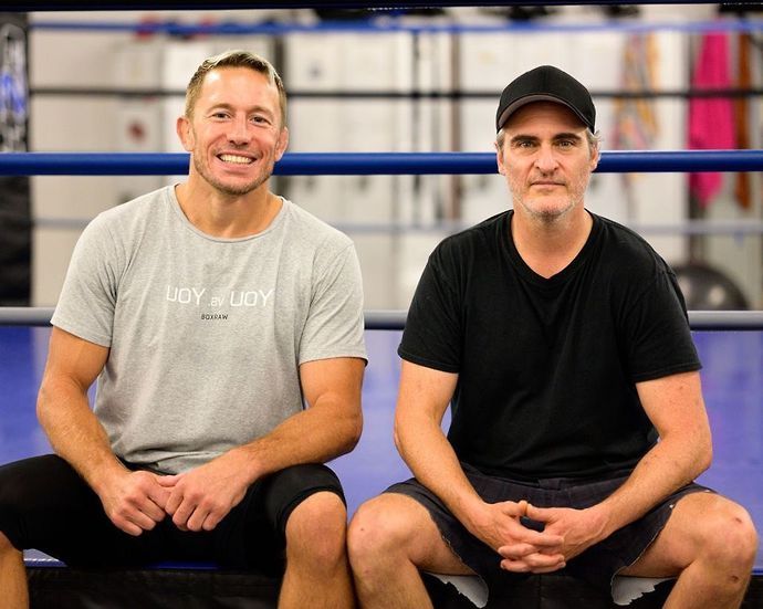 Georges St-Pierre pictured training with Joaquin Phoenix