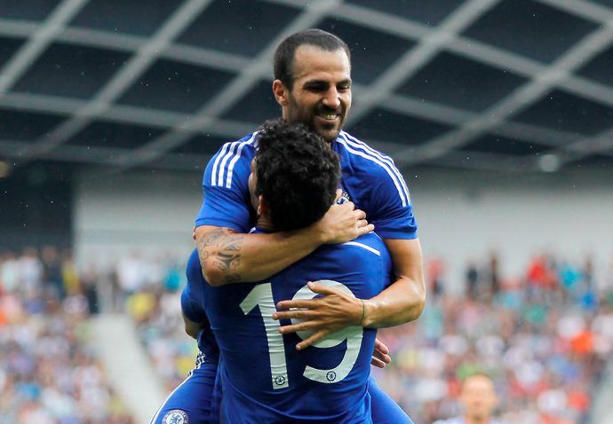 Diego Costa and Cesc Fabregas in action for Chelsea
