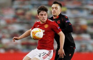 New Leeds signing Daniel James in action for Man United