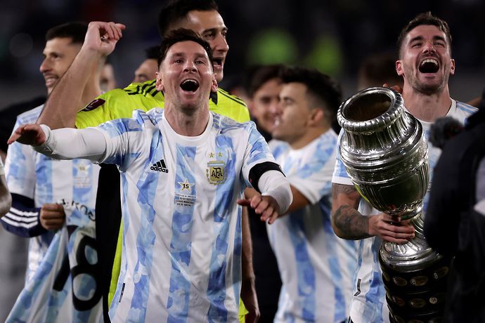 Lionel Messi celebrating Argentina's Copa America victory