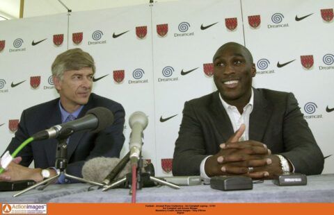 Arsene Wenger and Sol Campbell at a press conference