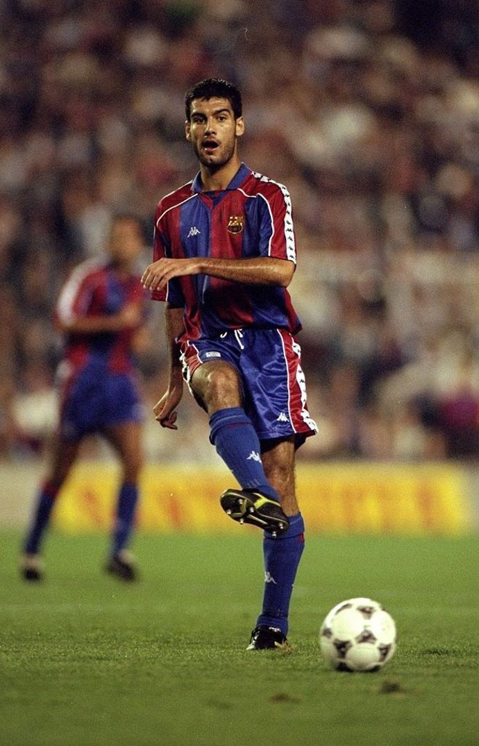Pep Guardiola in action for Barcelona