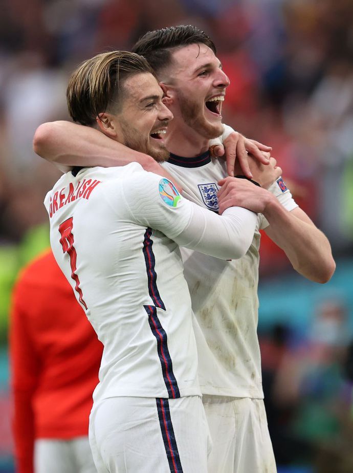 Declan Rice and Jack Grealish in action for England