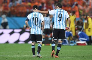 Gonzalo Higuain and Lionel Messi playing for Argentina