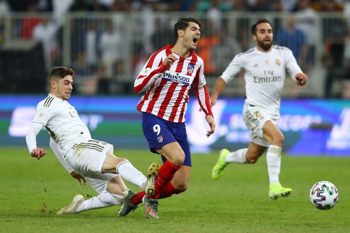Fede Valverde takes down Alvaro Morata in the Spanish Super Cup in 2020
