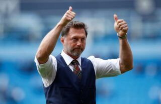 Southampton manager Ralph Hasenhuttl giving the thumbs-up to the fans