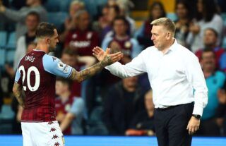 Aston Villa manager Dean Smith embraces Danny Ings