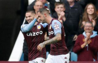 Aston Villa duo Danny Ings and Emiliano Buendia celebrating together