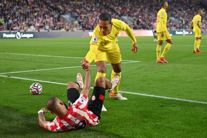 Virgil van Dijk made a brilliant recovery tackle to prevent Ivan Toney from scoring