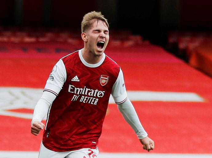 Emile Smith-Rowe pictured playing for Arsenal