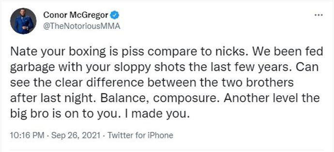 Conor McGregor reacts to Nick Diaz vs Robbie Lawler