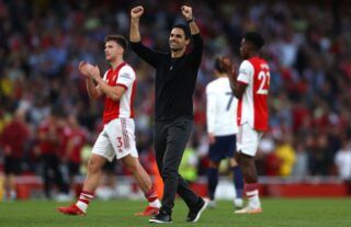 Mikel Arteta celebrates Arsenal's win vs Spurs
