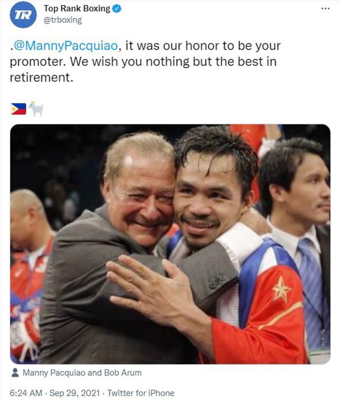 Even Bob Arum paid tribute to Manny Pacquiao