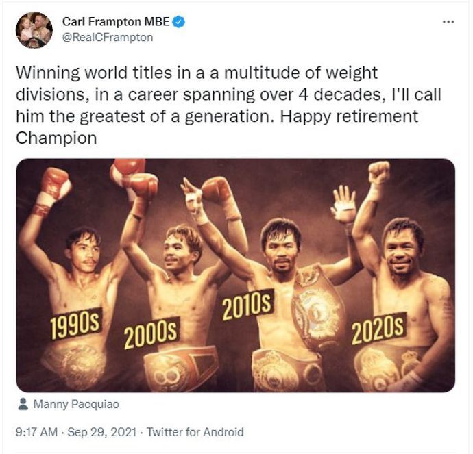Carl Frampton responds to news of Manny Pacquiao's retirement