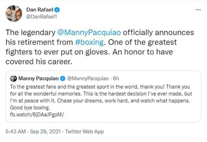 Dan Rafael posts touching tribute to Manny Pacquiao