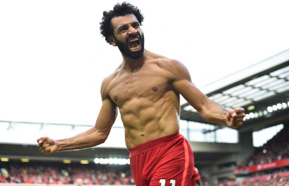 Mohamed Salah celebrates scoring for Liverpool versus Crystal Palace