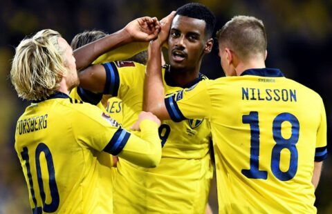 Alexander Isak celebrates his goal for Sweden vs Kosovo