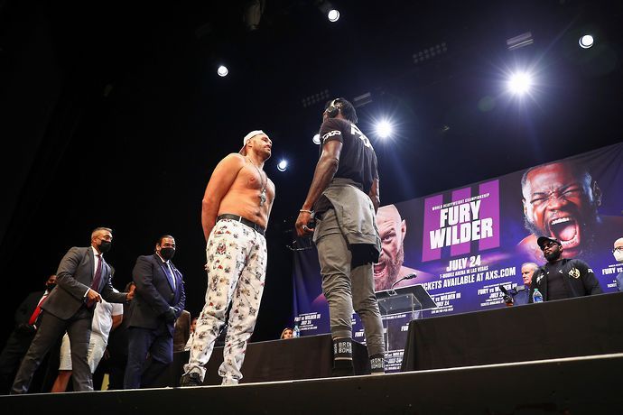 Tyson Fury and Deontay Wilder square up at the press conference