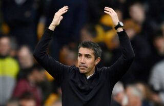 Wolves boss Bruno Lage acknowledging the club's fans