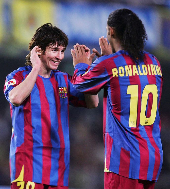 Messi & Ronaldinho with Barcelona