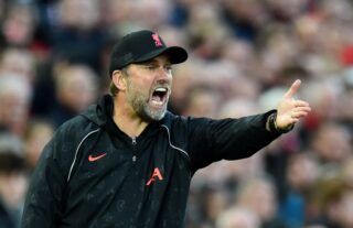Liverpool manager Jurgen Klopp looking animated on the touchline