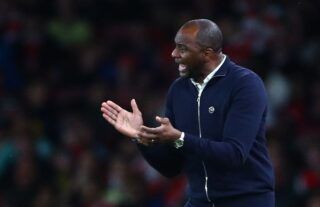 Crystal Palace manager Patrick Vieira showing passion on the touchline