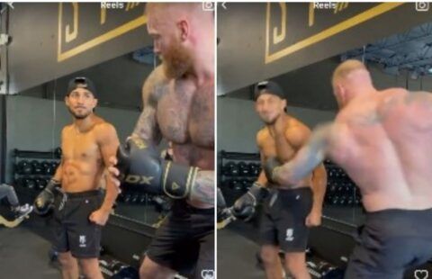 Teofimo Lopez takes punch from Hafthor Bjornsson in Body Shot Challenge