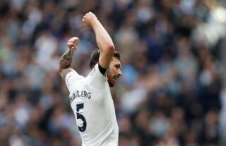 Tottenham midfielder Pierre-Emile Hojbjerg celebrating